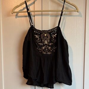 Ecote Black Embroidered and Studded Camisole Crop